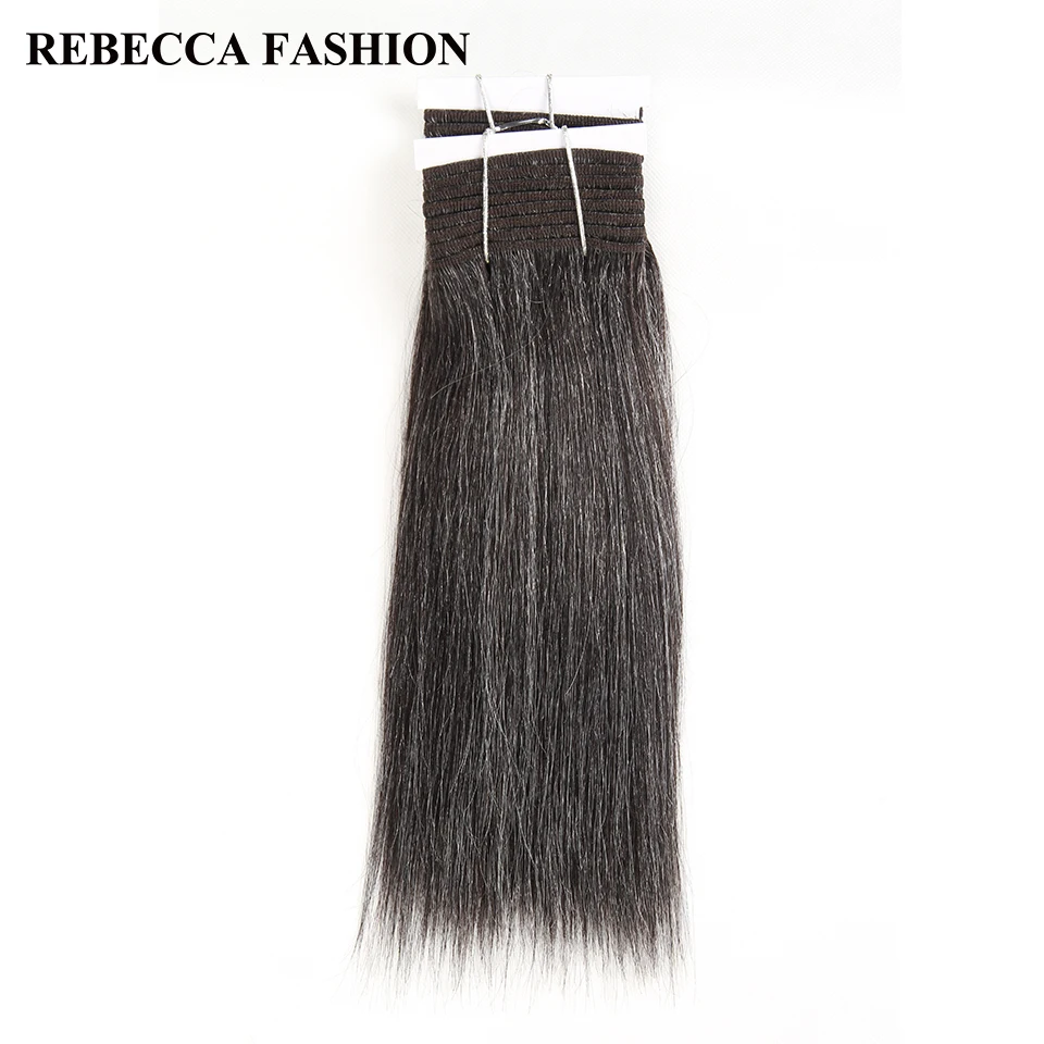 Rebecca Remy Brazilian Yaki Straight Human Hair Weave 1 bundle 10-14 Inch Black Grey Silver Colored Salon Hair Extensions 113g