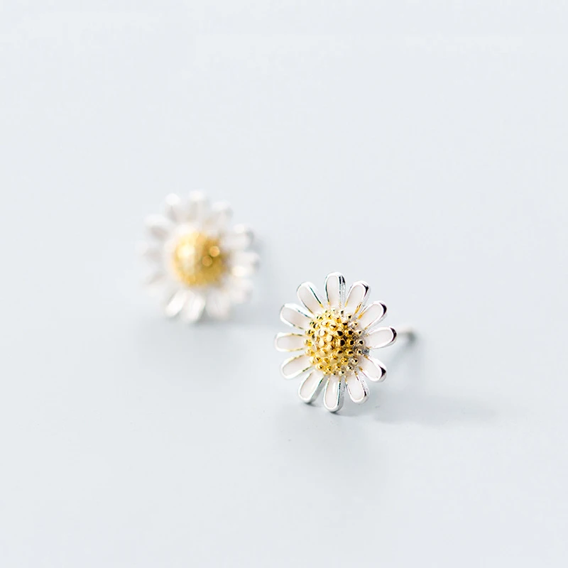 MoveAcc New Trendy 925 Sterling Silver Yellow Daisy Flower Stud Earrings for Women Fine Silver Jewelry Girls Birthday Gift