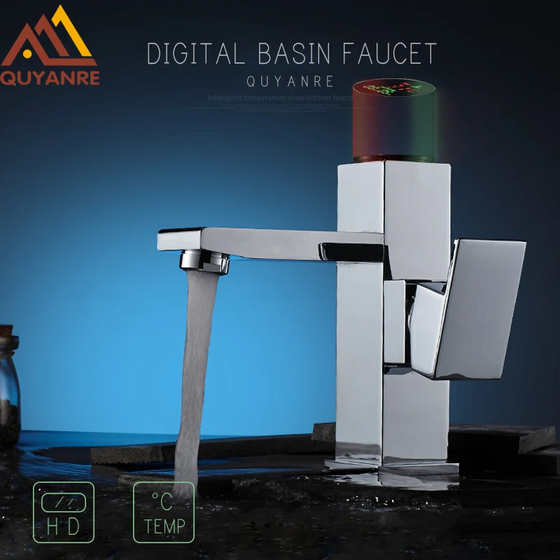 

Quyanre Digital Display Basin Faucet Single Handle Mixer Tap Digital Temp Display Deck Mount Bathroom Faucet Torneira lavabo