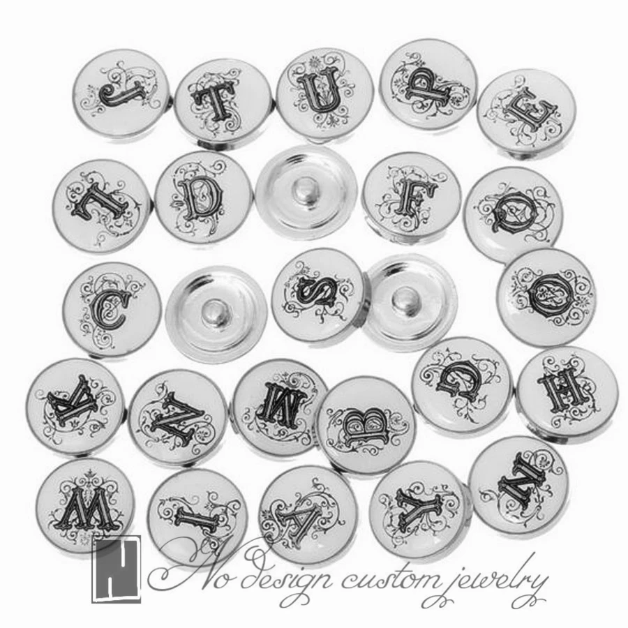 

no design jewelry Snap Jewelry white Glass crystal 26 Alphabet Letters Snap Buttons For Snap Button Jewellery 18mm