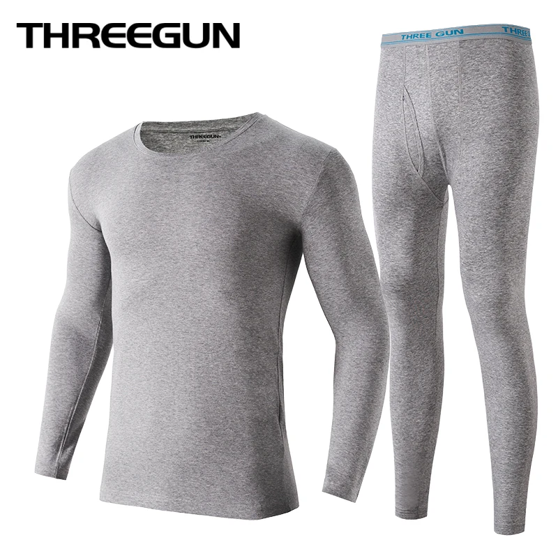 THREEGUN Lycra Cotton Long Johns Мужская круглая шея Термическое нижнее белье Дышащая зимняя