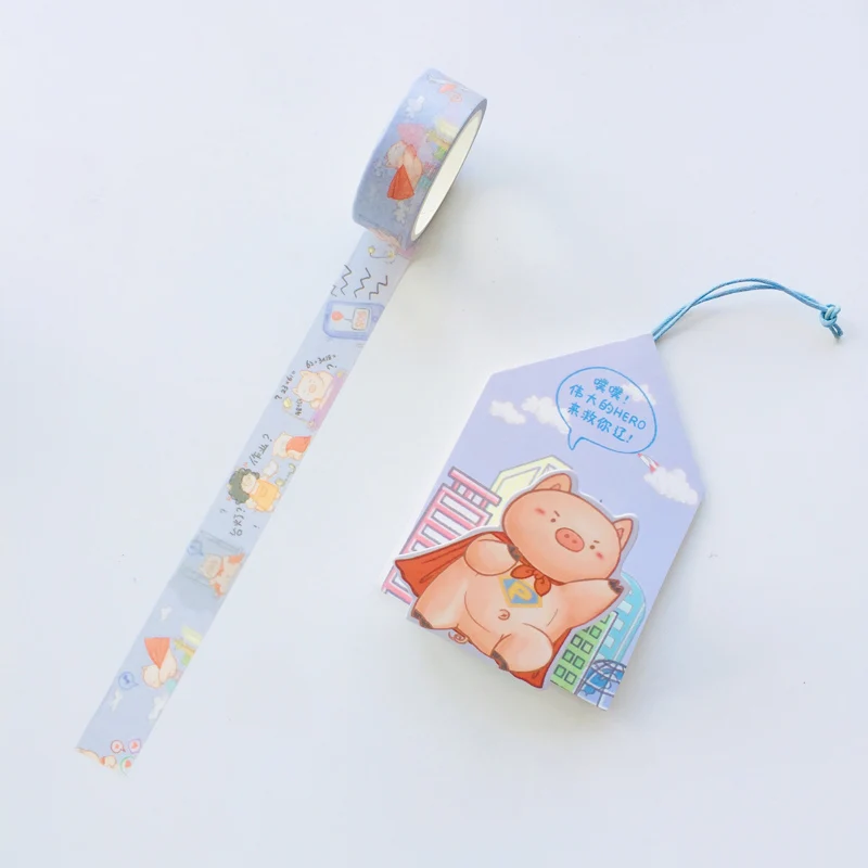 15mm X 5m Kawaii Cats Otter Fox Animals Pendant Decorative Washi Tape DIY Scrapbooking Masking Tape School Office Supply - Color: pig