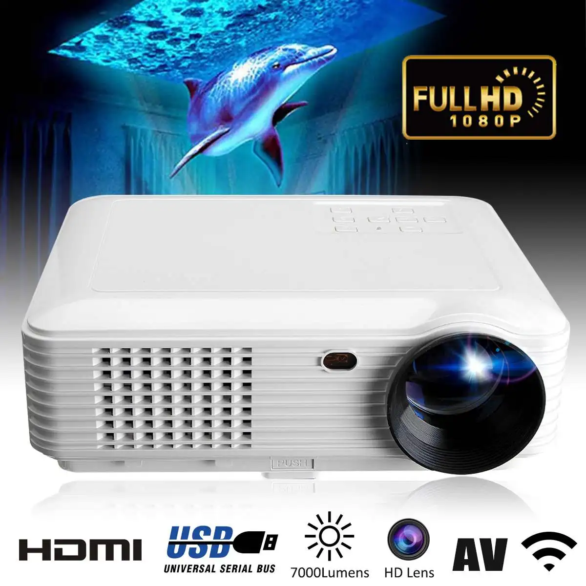 

SV-226 Full HD WiFi 1080P LED Projectors Projector 8 Home Theater SD / USB / VGA / PC UK AU EU AU Plug