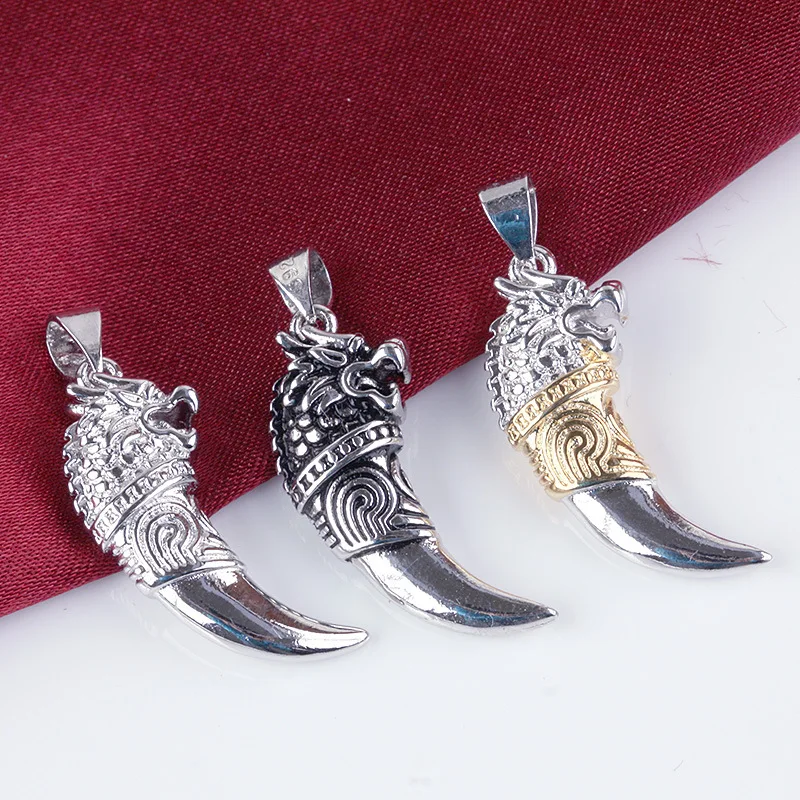 100% 925 sterling silver fashion wolf tooth design men`s pendant necklaces jewelry short chain man gift drop shipping