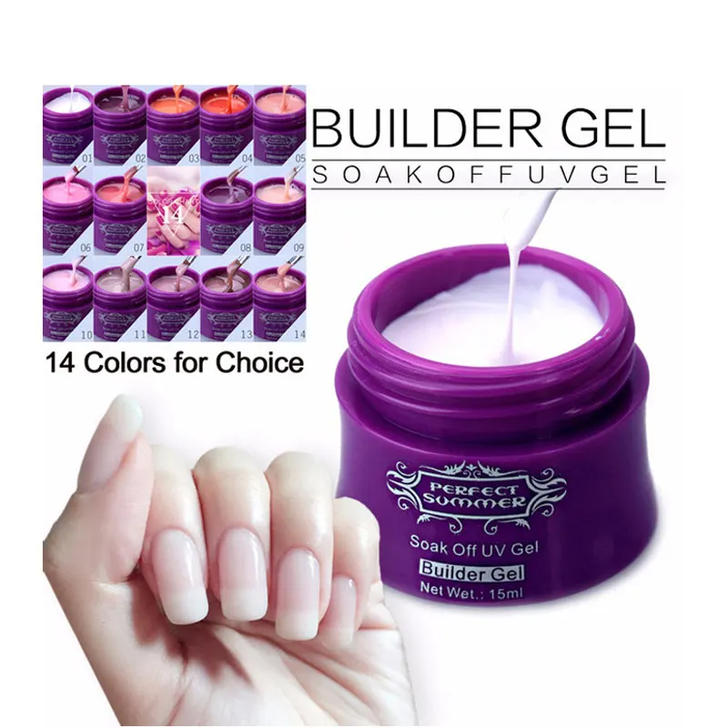 

Perfect Summer Nail Gel Soak off UV Gel Builder Translucent Color UV Gel Nail Art New Arrival Gel 15ml/pcs 14 Colors For Choose