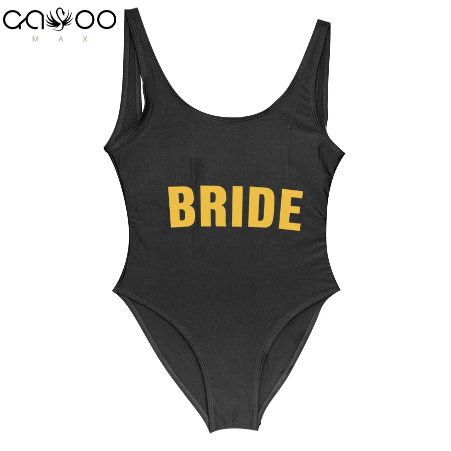 

BRIDE Bikini Golden Letter Printed One Piece Swimsuit Bachelor Wedding Party Sexy Jumpsuit Women Swimwear High Cut Bathing Suit