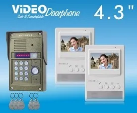 

ZHUDELE New product ,top quality 4.3"color video door phone, CCD camera with ID card or password unlock (1 to 2)