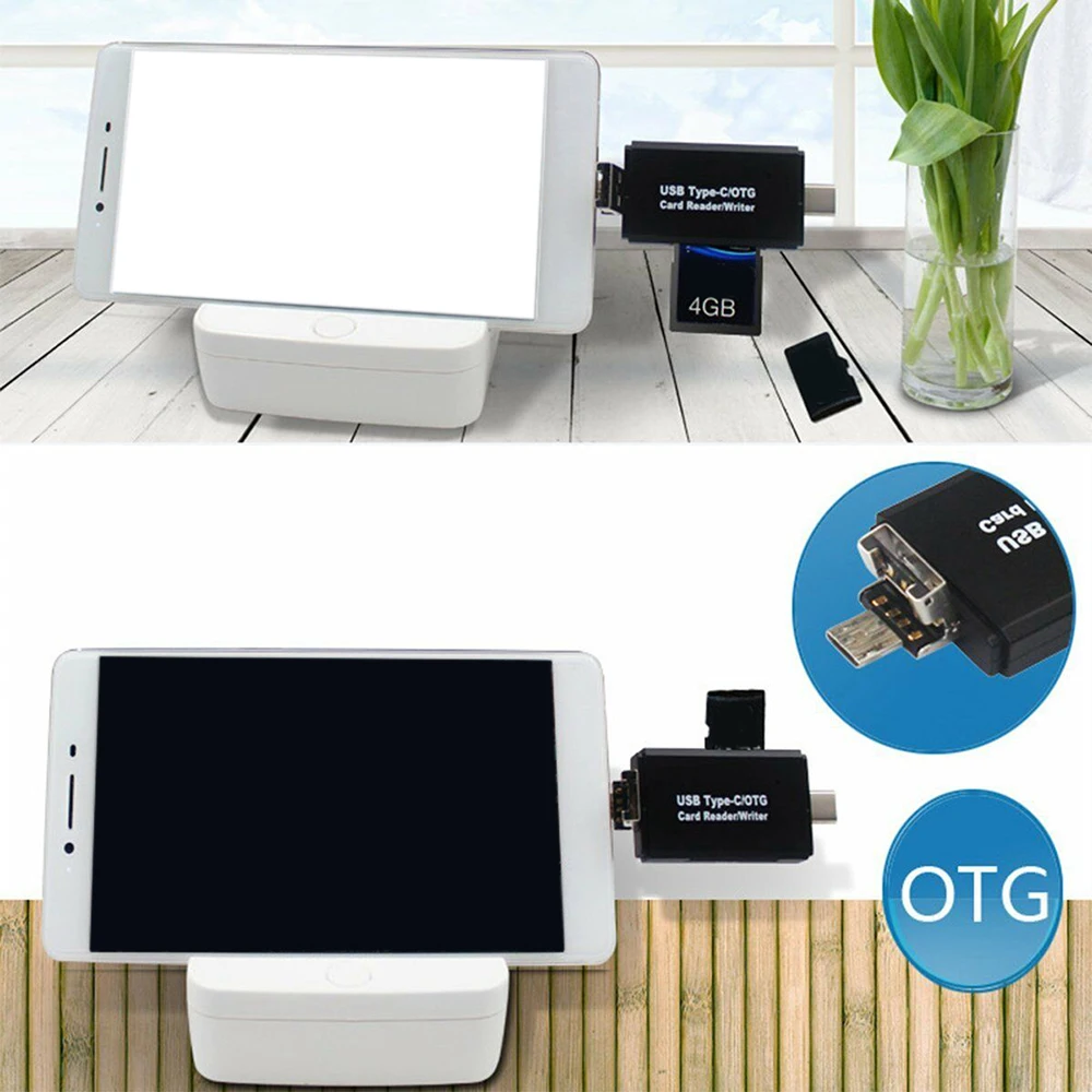 3 в 1 USB-C Тип C OTG кардридер высокая скорость USB 2,0 универсальный OTG TF картридер 2 микро-sd карты для Macbook huawei Android компьютер