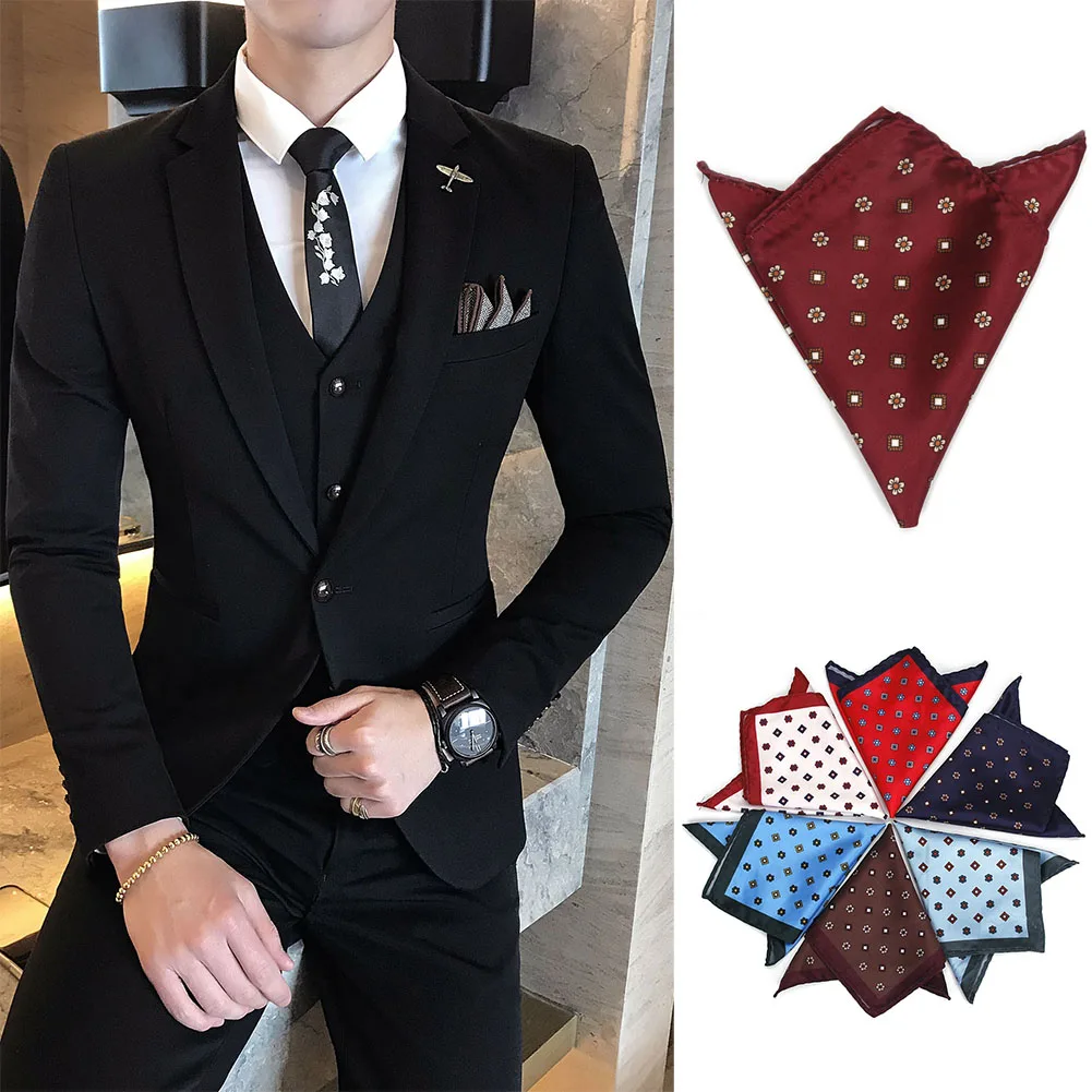 

New Arrival 12 Colors Men Handkerchief Floral Printed Hankies Polyester Hanky Business Pocket Square Chest Towel 24 x 24cm LXH