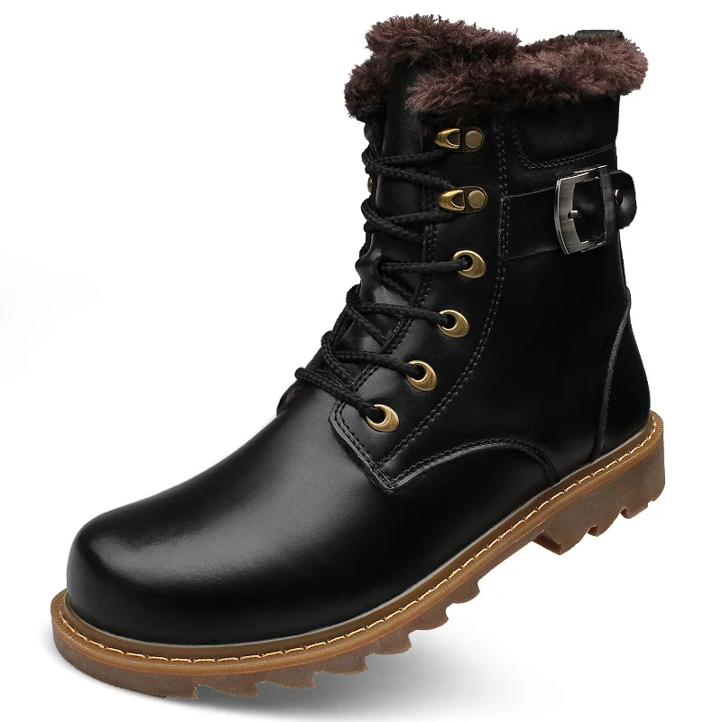 Valstone/мужские ботинки из натуральной кожи; зимние роскошные кожаные ботинки с высоким берцем; нескользящие теплые бархатные ботинки; обувь с хлопчатобумажными стельками; размеры 47 - Цвет: Black