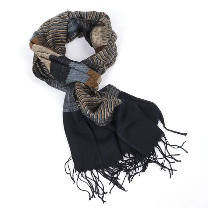 Winter Men's Classic Warm Shawl Fringe Stripe Tassel Long Soft women's scarves handkerchief hijab scarf 40MA0706