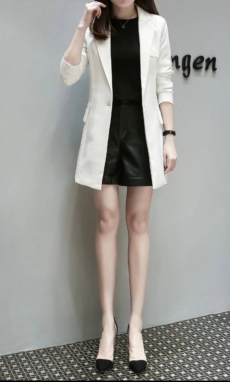 Черный, белый цвет Блейзер Для женщин верхняя одежда с длинными рукавами тонкие блейзеры костюм кардиганы Marynarka Damska корейский Блейзер Feminino