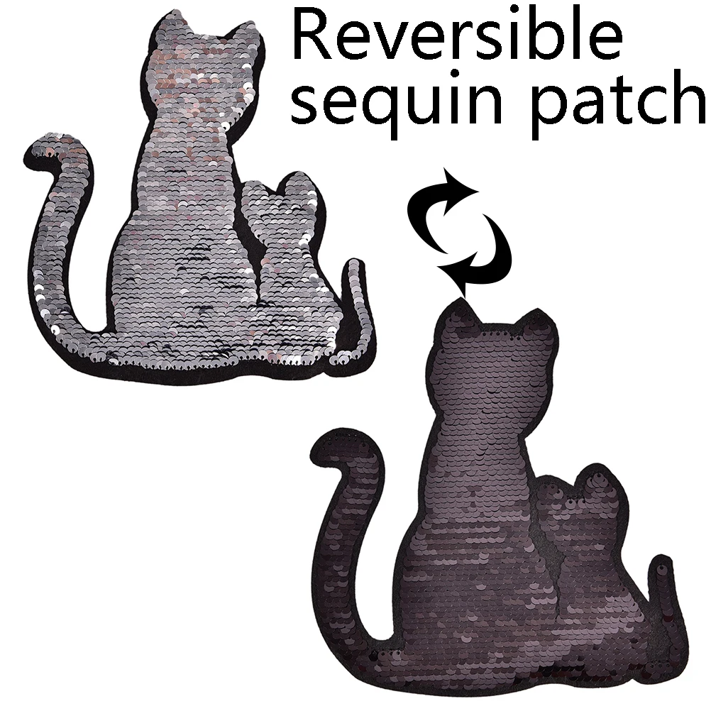 Cat Reversible Change Color Sequins Sew On Patches For Clothes DIY Patch Applique Bag Clothing Coat Sweater Crafts