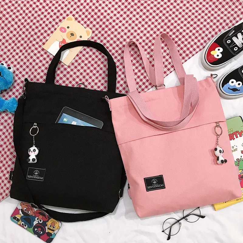 

Canvas bag handbags college students bag Korean version of the solid color shoulder diagonal shoulder multifunction bag