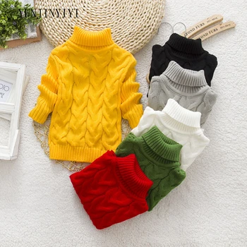 

Solid color winter boys and girls thick bottom knit tops high collar shirt children's solid color turtleneck pullover sweater