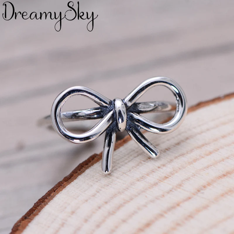 

Luxury Jewelry Trendy 925 Sterling Silver Bow Antique Rings For Women Ladies Large Adjustable Size Ring Joyas De Plata