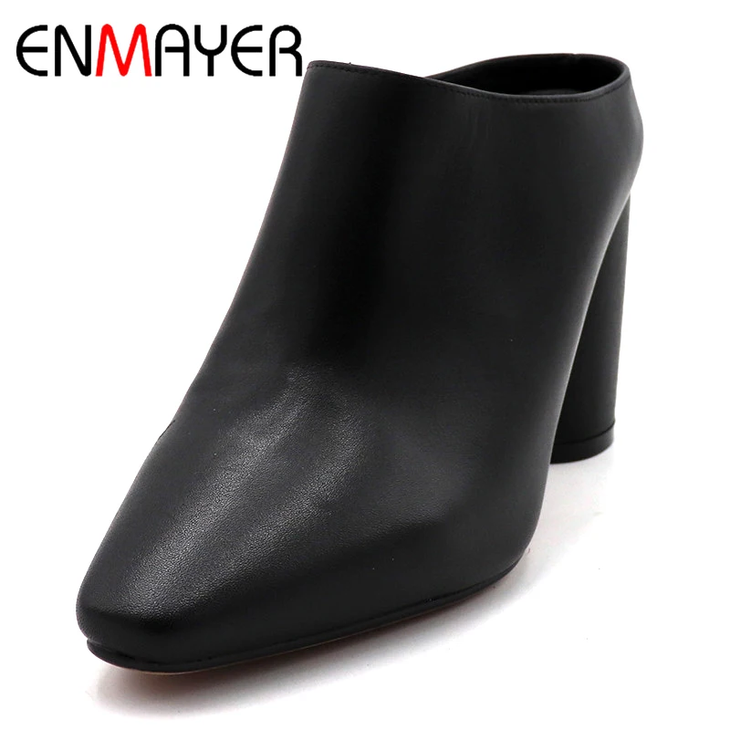

ENMAYER High Heel Pumps Square Heel Platform Girls Casual Shoes Pointed Toe Shoes Woman Shallow Slip-on Solid Lades Shoes