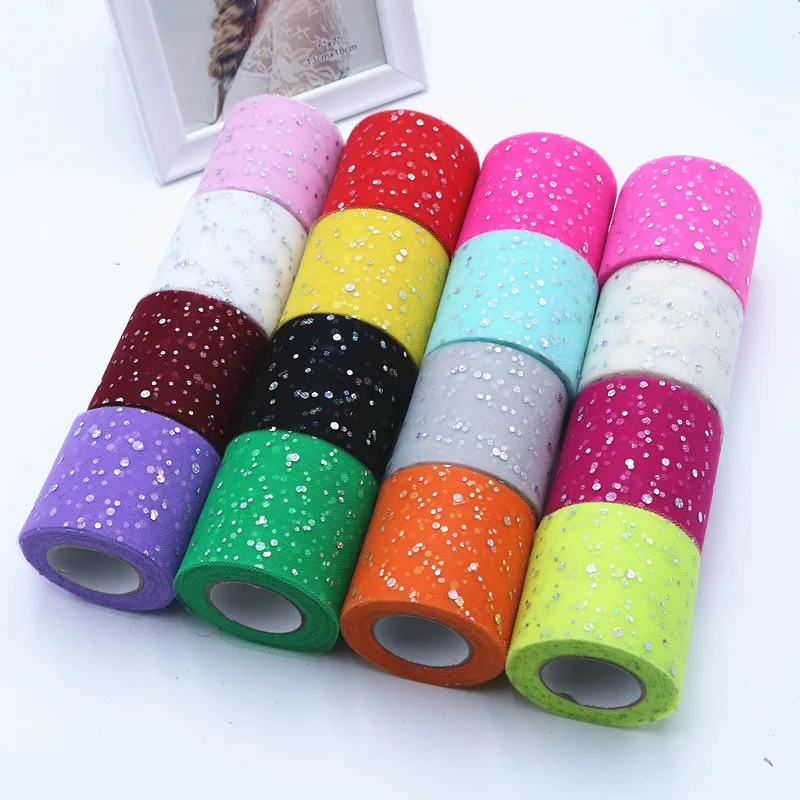 

Glitter Sequin Tulle Roll 6.5cm 25 Yard Spool Tutu Wedding Decoration Organza DIY Craft Lace Baby Shower Birthday Party Supplies