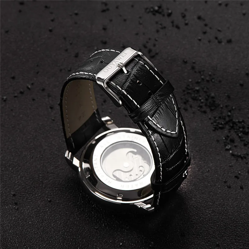 OUYAWEI Tourbillon механические наручные часы люксовый бренд бизнес мужские кожаный