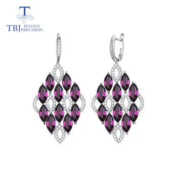 

TBJ,nice party Clasp Dangle Earrings natural rhodolite gemstone Pure 925 Sterling Silver Fine Jewelry For Lady gift party wear