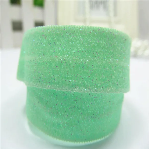 

(100yards/lot) 5/8 inch (15mm)Pastel Green Fold Over Elastic Glitter Ribbon