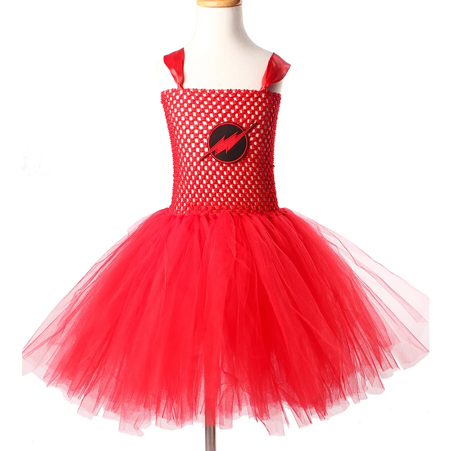 Girl Flash Halloween Tutu Dress with Mask Kids Red Superhero Cartoon Outfit Children (12)