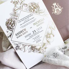 Cocostyles на заказ Уникальная Золотая фольга Цветочные Пригласительные открытки с винтажным монограммой логотип для свадебных планировщиков