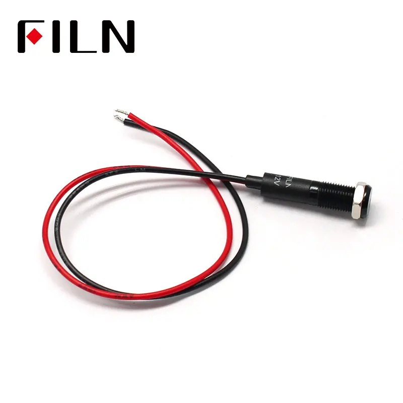 FILN 8mm  Car dashboard Fuel tank cap marking symbol led red yellow white blue green 12v led indicator light with 20cm cable