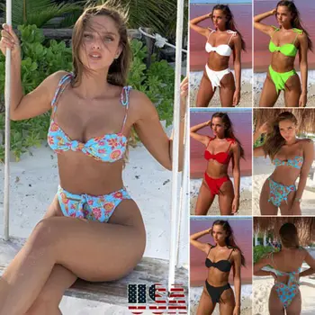 

Women Push-Up Padded Bikini Set Strappy Swimsuit Beachwear Swimwear Bathing Suit