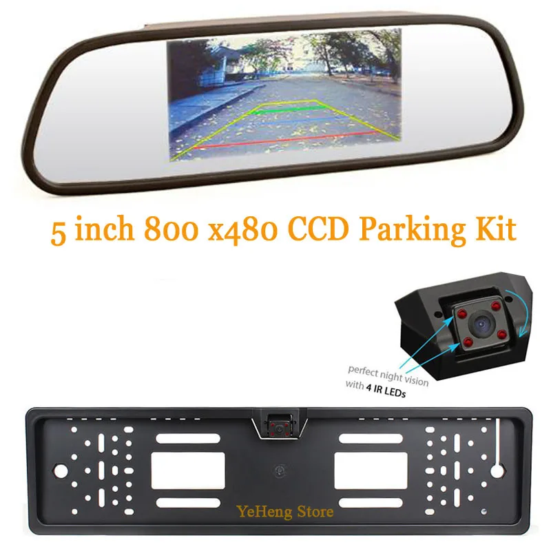 

5" Color hd 800x480 LCD Car monitor+EU Europe Car License Plate Reversing Camera Rear Parking CCD Waterproof 4-IR-LEDs KIT