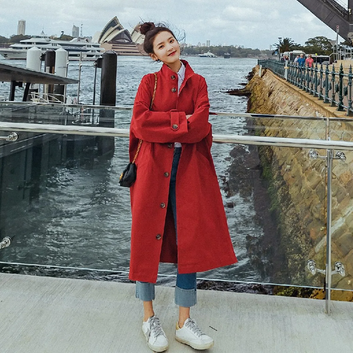 bourgogne Marron 2018 Manteau La Longue vent Unique Rouge Tranchée Poitrine Lâche Mode Kaki Brise Plus Taille Hiver Femmes Streetwear Long Automne m80wNn