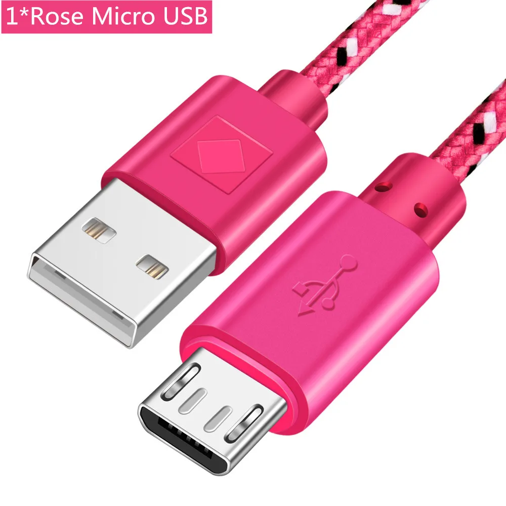 ROMICHW Micro USB кабель для быстрой зарядки USB кабель для передачи данных для samsung huawei Xiaomi LG sony Android мобильный телефон usb зарядный шнур - Цвет: Rose For Micro USB