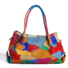 Женская сумка, модная сумка с заклепками из натуральной кожи, новинка, большая женская винтажная офисная сумка, Лоскутная дорожная сумка