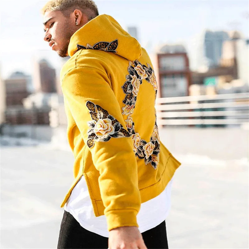 

Autumn New Design Flower Print Hoodies Men Hip Hop Cool Mens Hooded Pullovers Men's Sweatshirt Streewear Hombres Sudaderas