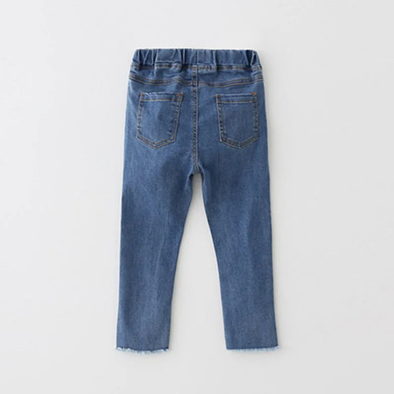 Новинка, весенние детские повседневные джинсы для девочек детские модные рваные джинсы с цветочной вышивкой, штаны для девочек от 3 до 8 лет