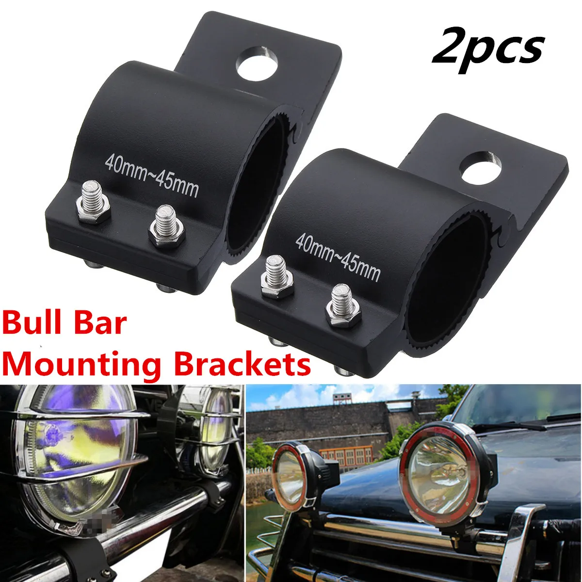 

2pcs 1.6 inch Bullbar Mounting Bracket Clamp LED Work Light Bar Holder 40-45mm Black for Vehicles
