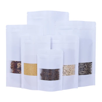 

Wholesale 50pcs/lot Matt White Paper Stand up Frosted Window Bag Gift Packaging Bag Ziplock PE Coffee Candy Tea Self Sealing Bag