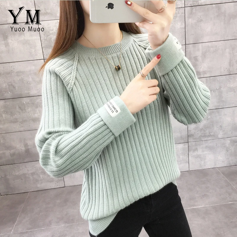 

YuooMuoo 2019 New Autumn winter Women Knitted Sweaters Pullovers Turtleneck Long Sleeve Solid Color Elastic Female Sweater