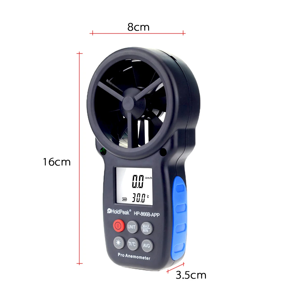 0,3~ 30 м/с цифровой анемометр с мобильным приложением измеритель скорости ветра измерительный прибор для измерения температуры, HoldPeak HP-866B-APP