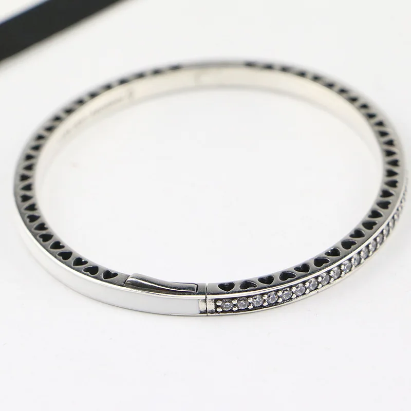 

100% 925 Sterling Silver Basic Chain Heart Hole Crystal Side Snake Clasp Bracelets Fit Charms Beads & Pendants For Women BB039