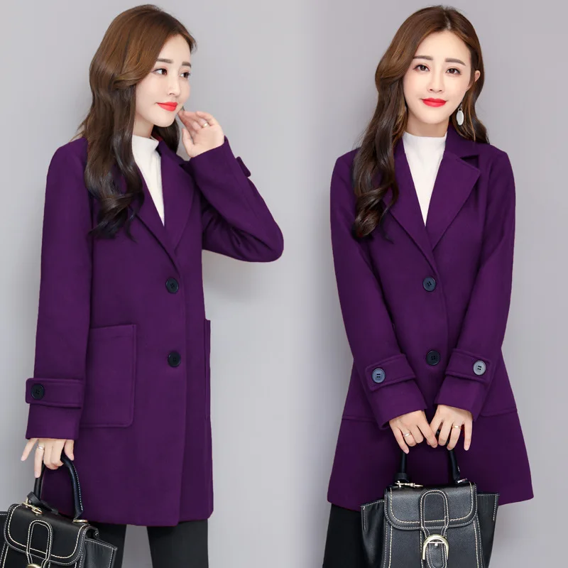 Veste Col Unique Manteau Féminin bourgogne Pourpre Office Poitrine down Turn Laine En Long Bleu Mélange Lady Manteaux marine Mode Et Hiver wqRW70aZq