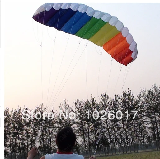 

Power Dual Line Stunt Parafoil Parachute Rainbow Sports Beach Kite For Beginner With Flying Tools Free Shipping