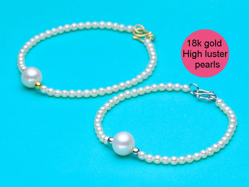 Sinya Natural 3mm pearls beads Au750 gold beads strands bracelet for ladies girls 16 17 18cm length high luster fashion design (11)