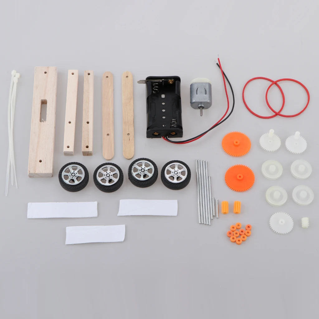 DIY Assembly Wooden Toy 4 Wheels Car Model Building Kits Physical Science Experiments Toys Gift for Adults & Kids
