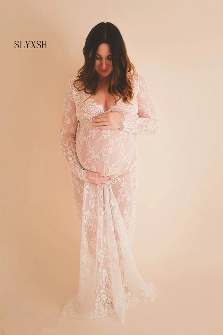 

SLYXSH Maternity Photography Props Maternity Gown Lace Maternity Dress Fancy Shooting Photo Summer Pregnant Dress Plus Size