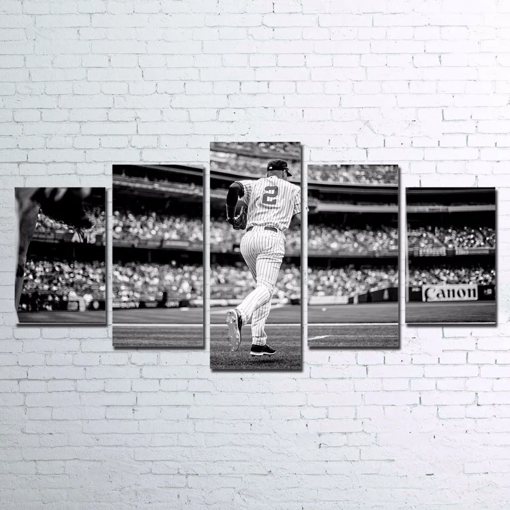 

Hd Print Vintage 5 Pieces Bedroom Decoration Wall Picture Baseball Player Sports Poster Black And White Modular Canvas Painting