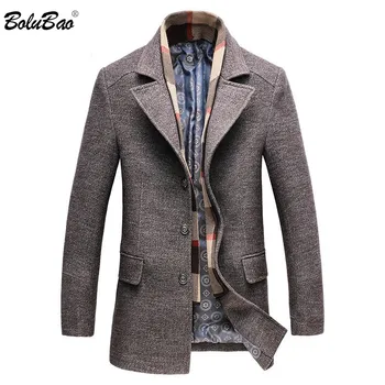 

BOLUBAO Quality Brand Men Wool Blends Coats Winter New Casual Thickening Men's Trench Coat With Scarf Wool Blends Coat Male Tops