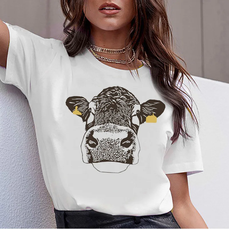 Женская футболка с принтом коровы harajuku, Корейская футболка ulzzang 90s kawaii, женская футболка, топ с рисунком - Цвет: 2913