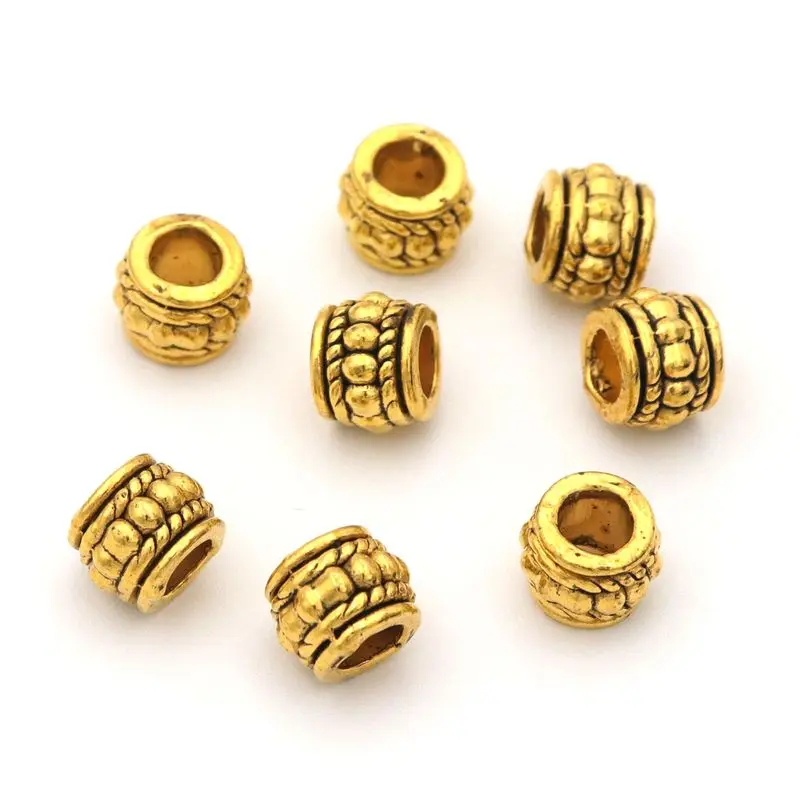 Perles d'espacement en métal tibétain à grand trou pour bijoux, tube en bronze, argent, or, document, bricolage exécutif, collier, bracelet, accessoires
