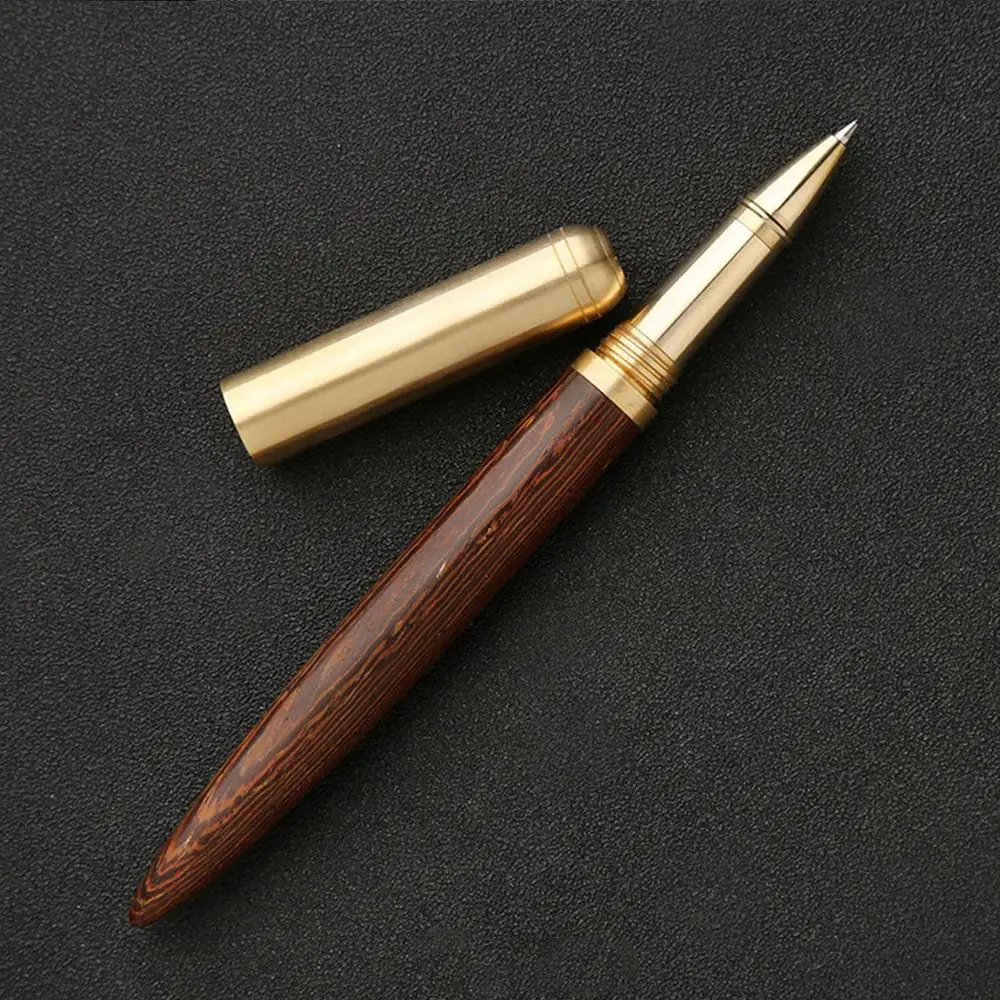 High Quality Handmade vintage Brass gift sign pen Gel ink pen with clip Black ink Pure Copper Pen for travel, office, business - Цвет: COFFEE